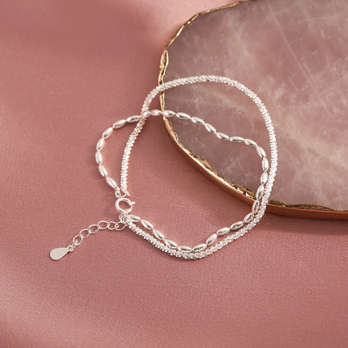 925 Sterling Silver Adjustable Double Layer Chain Bracelet 